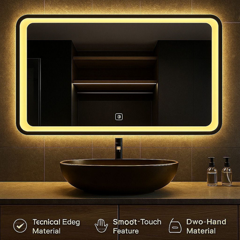 Khushi Decors LED Decorative Glass Wall Mirror for Wash Basin and Bedroom Bathroom Mirror(Rectangle Finish : Polished)