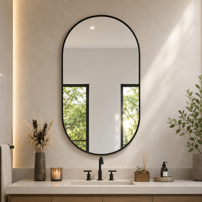 LUPPRA 12 X 18 Inches Frameless Decorative Capsule Wall Mount Mirror Bathroom Mirror(Semi Curved Finish : Polished)