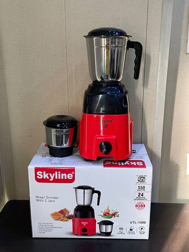 Skyline VTL 1500 550 Mixer Grinder (2 Jars, Red, Black) Price in India