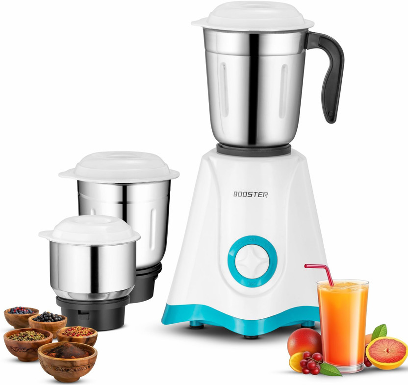 BOOSTER Powerful 750 W Juicer Mixer Grinder(Star_Mixer | 3 Jars | White & Blue)