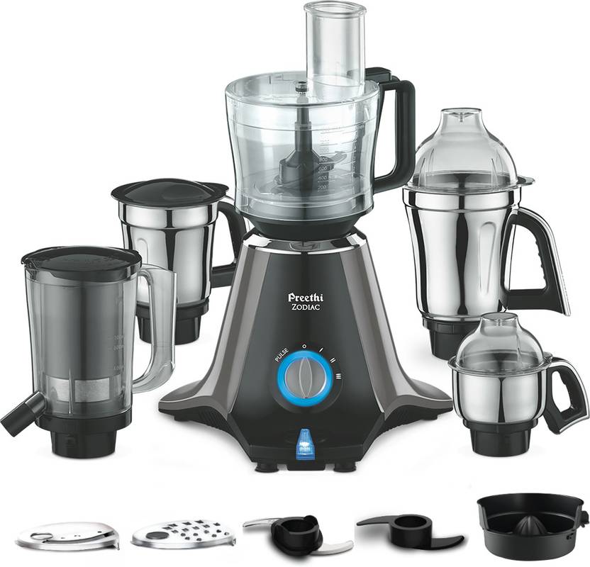 Preethi Zodiac 750 W Juicer Mixer Grinder MG-218 | 5 Jars | Atta Kneading| Powerful Grinding for Chutney, Masala & Batter | Black