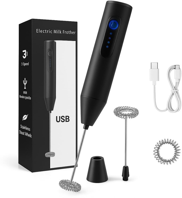 Sarchase Mini Electric Milk Frother Rechargeable Coffee Maker for Hot and Cold Beverages 2 Cups Coffee Maker(Black)