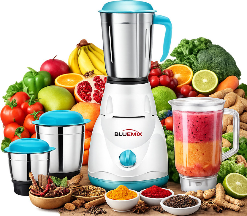 Bluemix Super Smart 750 W Mixer Grinder(Lily 750W daily collection powerful mixer grinder | 4 Jars | White & Sky Blue)