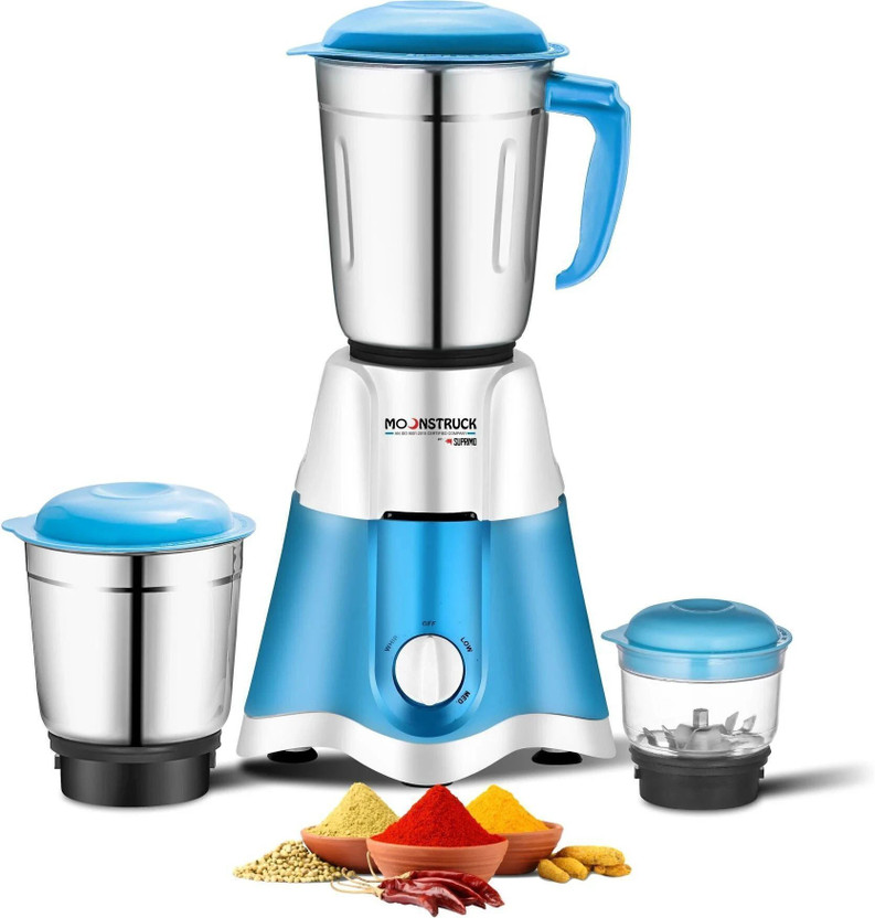 Moonstruck Skye New 3 Jar Set 750 W Juicer Mixer Grinder(HeatShield Motor with LiveView Chutney for Masala & Smoothie | 3 Jars | Blue)