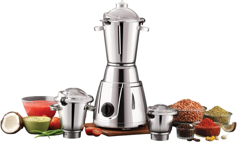 EXPERT CHEF Hotel Gold Steel Plating 1600 W Mixer Grinder(1600w Commercial Steel Plating Mixer Grinder with 3 Jars for Heavy use | 3 Jars | Silver)