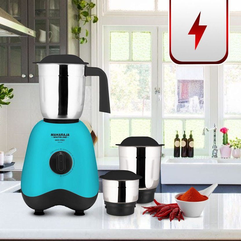 MAHARAJA WHITELINE MX-261 500 W Mixer Grinder(Neo Pro | 3 Jars | TURQOISE BLUE AND BLACK)