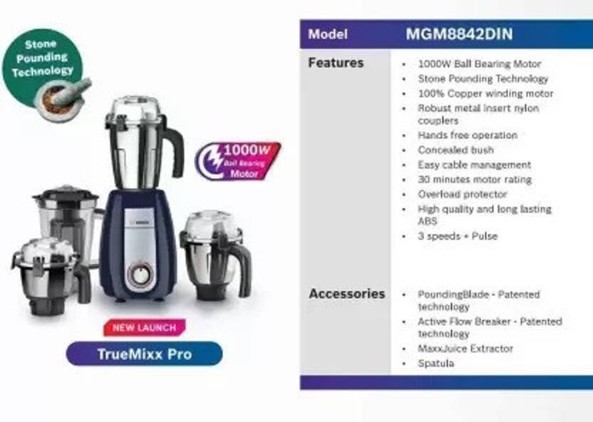 BOSCH MGM8842DIN TrueMixx Pro 1000 Juicer Mixer Grinder (4 Jars, Dark