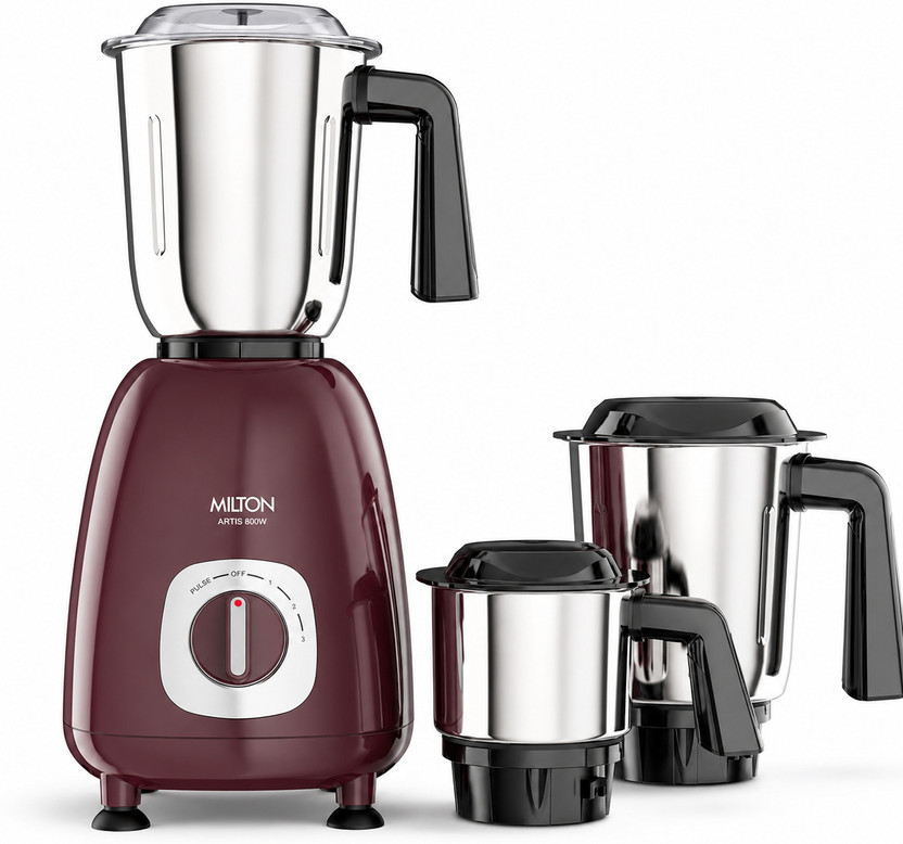 MILTON Artis 800 W Juicer Mixer Grinder(CELGMIX006WINE0001 | 3 Jars | Wine)