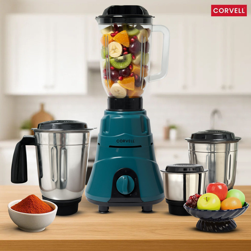 Corvell NUTRIMAXX 750 W Mixer Grinder(Heavy Duty Motor | 4 Jars | Blue)