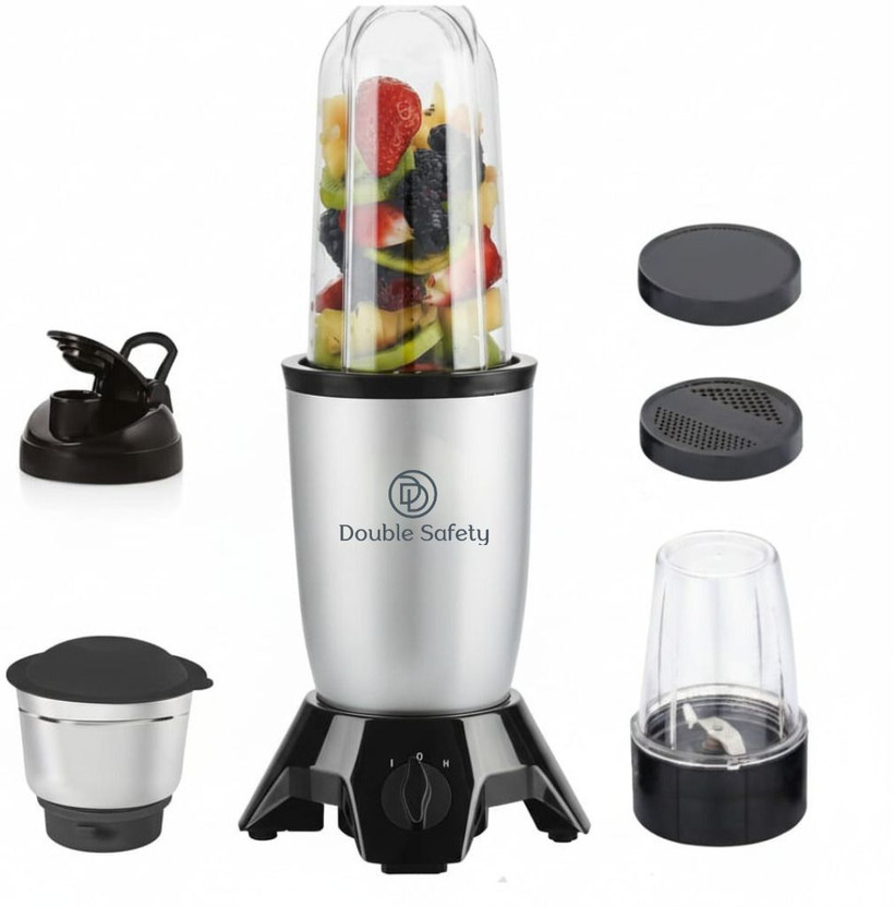 Double Safety Nutri Go Blender 3 Jars 500 watts heavy duty motor 500 W Mixer Grinder(Grey Nutri Blender 3 Jars | 3 Jars | Grey)