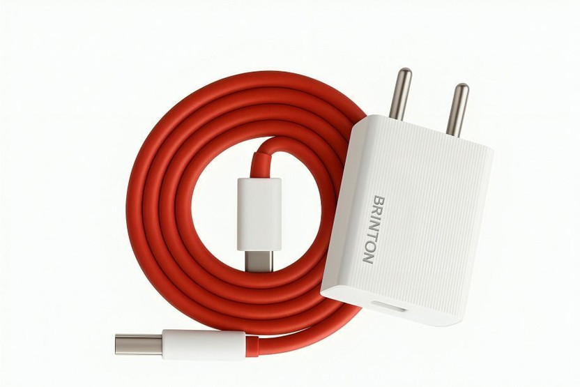 brinton Wall Charger Accessory Combo for Smartphones | 17W Charger Adapter with Type C Cable| Compatible for all Mobiles(White & Red)