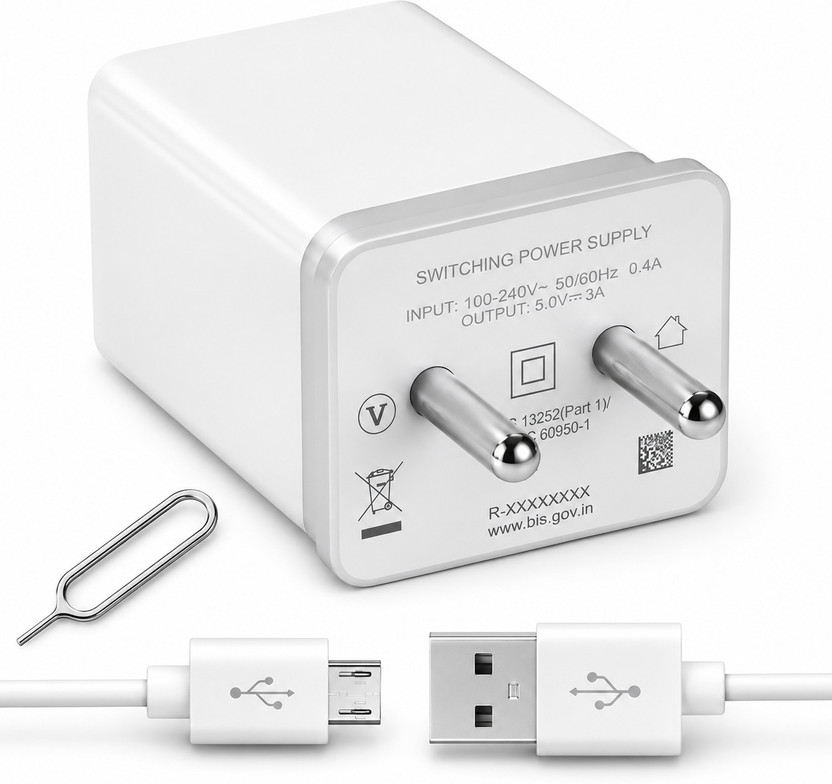 Prifakt Wall Charger Accessory Combo for Realme 3i, Realme 3 Pro, Realme C2, Vivo V15 Pro, Oppo A5s, Realme 3, Oppo F11 Pro,And Realme all smart phones.(White)