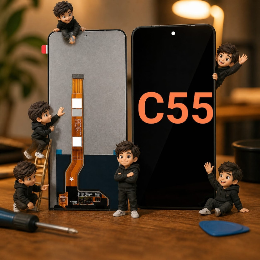 Rose Berry IPS LCD Mobile Display for real me c55 real me c55(With Touch Screen Digitizer, Black)