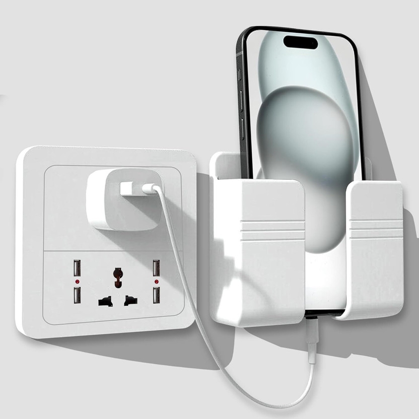 Muv up Wall Mount Mobile Stand - No Drill Required - White Mobile Holder