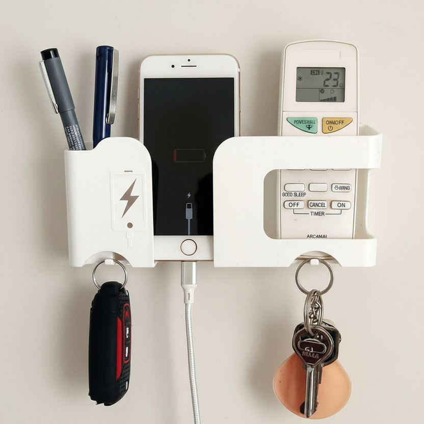 anitoys Wall Mount Mobile Stand | Multifunctional with Remote & Key Hooks 1 Pics GR Max Mobile Holder
