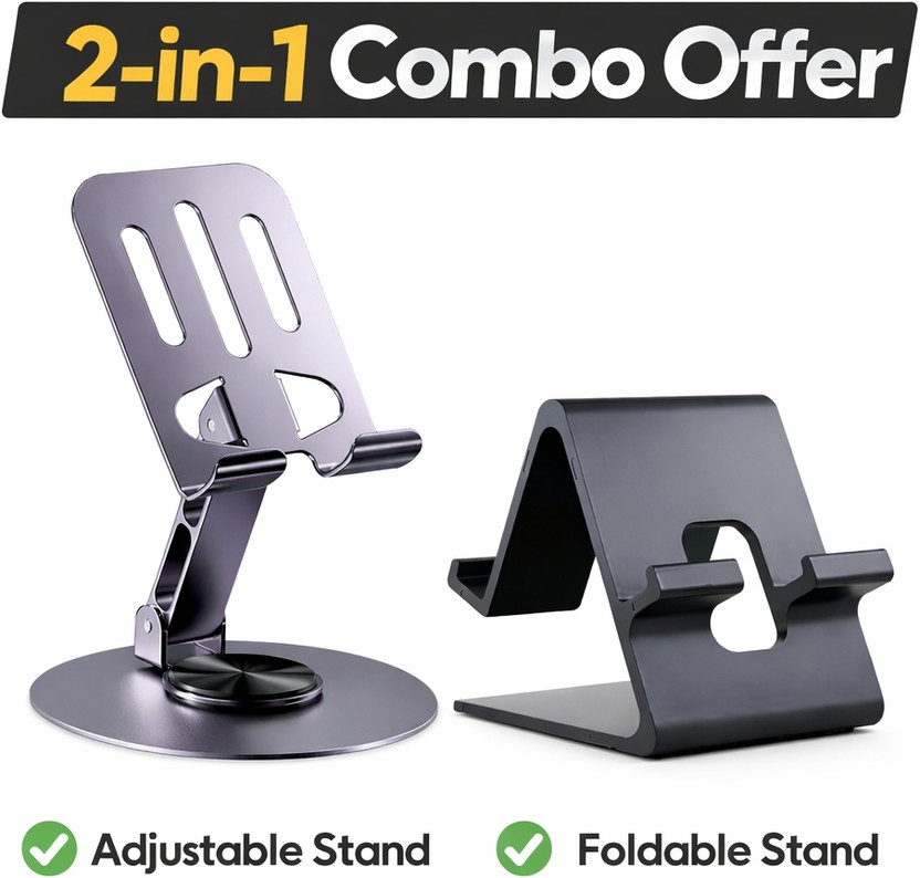 Starcom Pack of 2 Mobile Stand Adjustable & Foldable Phone Holder Metal Stand Mobile Holder