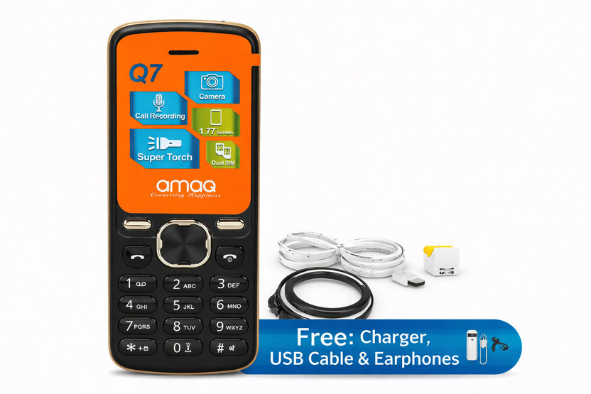 amaq Dual SIM Keypad Phone,Torch,FM, MP3/MP4,1000mAh Battery,SD Card Slot(Black, Gold)