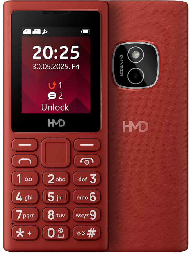 hmd 102 4G Feature Phone with Cloud Phone Apps, Type C Fast Charging(Red)