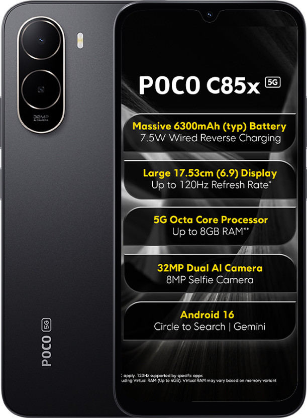 POCO C85x (Elite Black, 64 GB)(4 GB RAM)