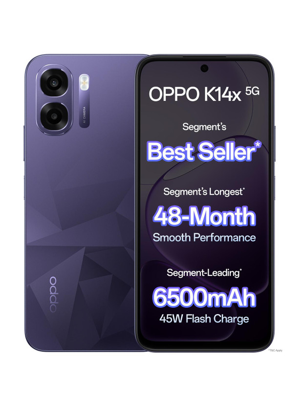 Oppo OPPO K14x 5G (Prism Violet, 64 GB)(4 GB RAM) - Flipkart Deal
