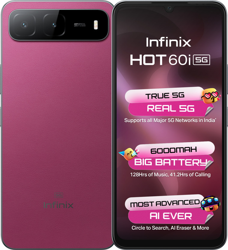 Infinix Infinix HOT 60i 5G (Plum Red, 128 GB)(4 GB RAM) - Flipkart Deal