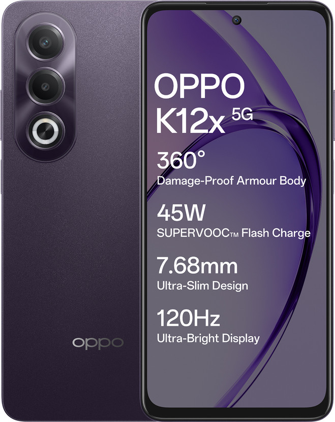 Oppo OPPO K12x 5G with 45W SUPERVOOC Charger In-The-Box (Midnight Violet, 128 GB)(6 GB RAM) - Flipkart Deal