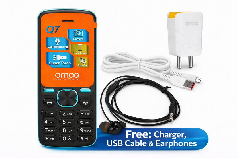 amaq Dual SIM Keypad Phone,Torch,FM, MP3/MP4,1000mAh Battery,SD Card Slot(Black, Blue)