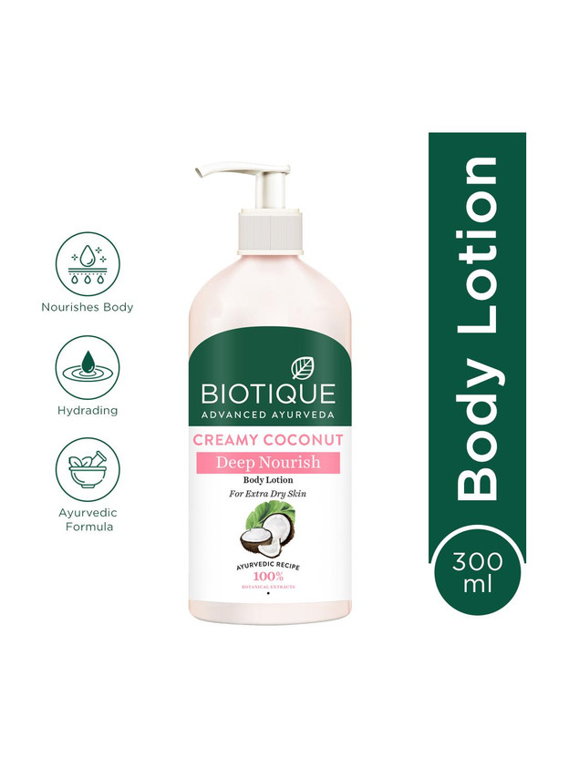 BIOTIQUE Creamy Coconut Deep Nourish Body Lotion |24H Deep Moisture | Extra Dry Skin Care(300 ml)