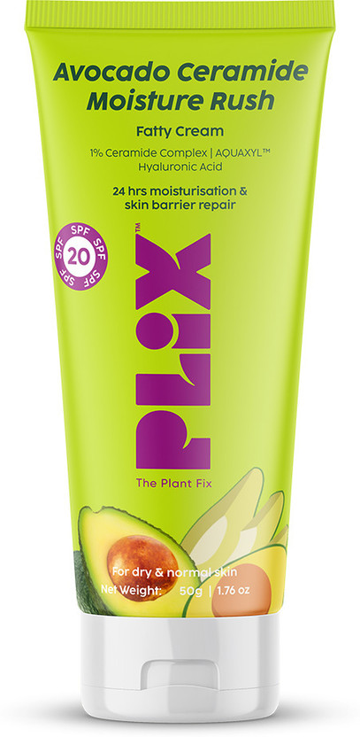 The Plant Fix Plix Avocado Ceramide Moisture Rush Fatty Cream with SPF 20 for Deep Moisturization(50 g)