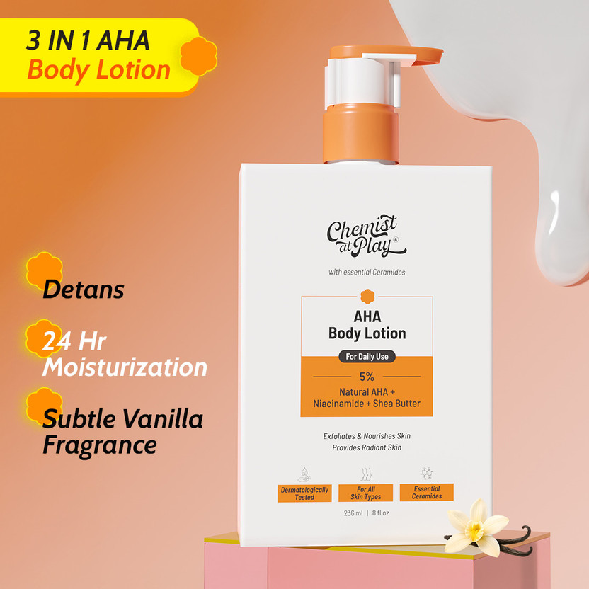 Chemist at Play AHA Body Lotion with Niacinamide, Shea Butter | Moisturizer For All Skin Types(236 ml)