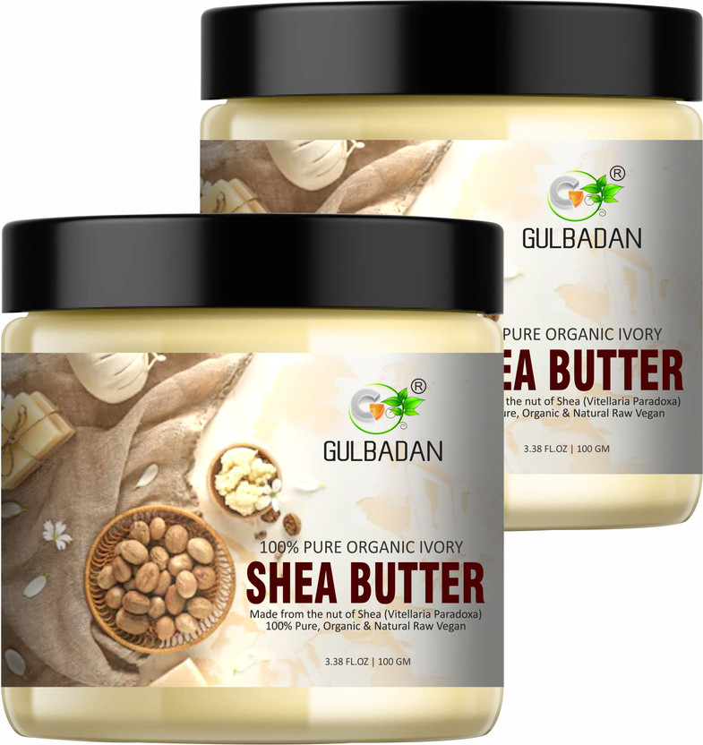 GULBADAN 100% Pure Organic Ivory Shea Butter | Raw | Unrefined | African | 100GM | Great For Face, Skin, Body, Lips, DIY products| (Pack of 2)(200 g)