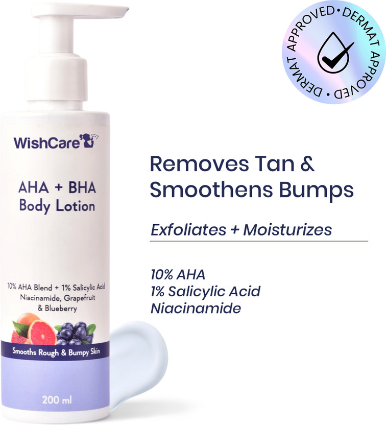 WishCare De-tan Body Lotion with AHA & BHA for Women & Men - Smooths Rough Skin(200 ml)