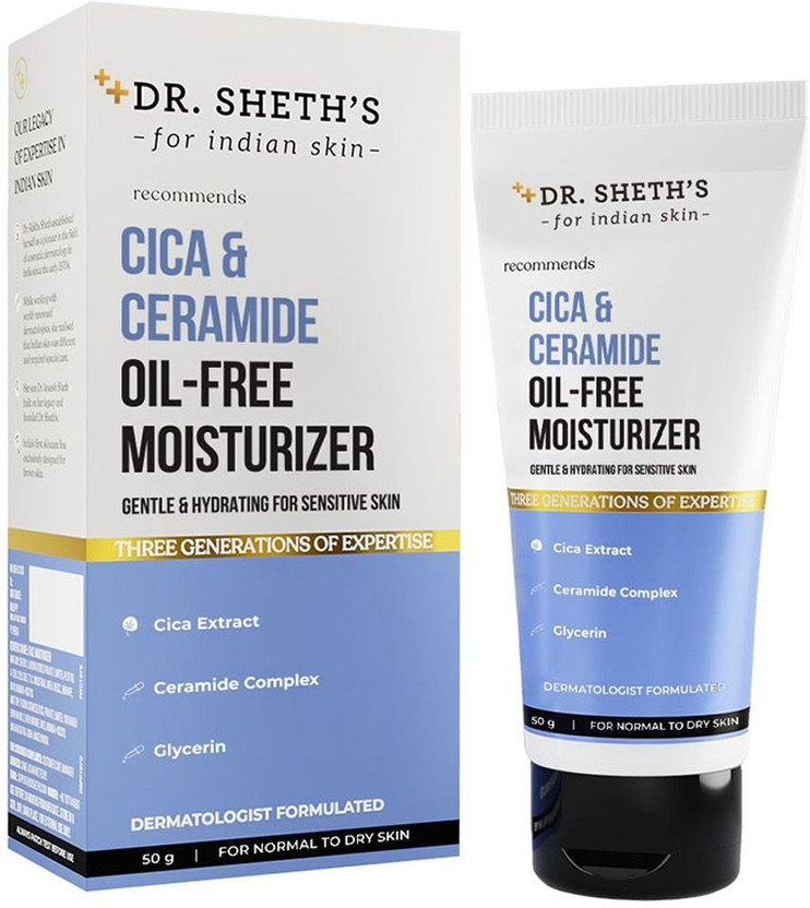 Dr. Sheth’s Cica & Ceramide Oil-Free Moisturizer - Gentle Hydrating Cream for Sensitive Skin(50 g)