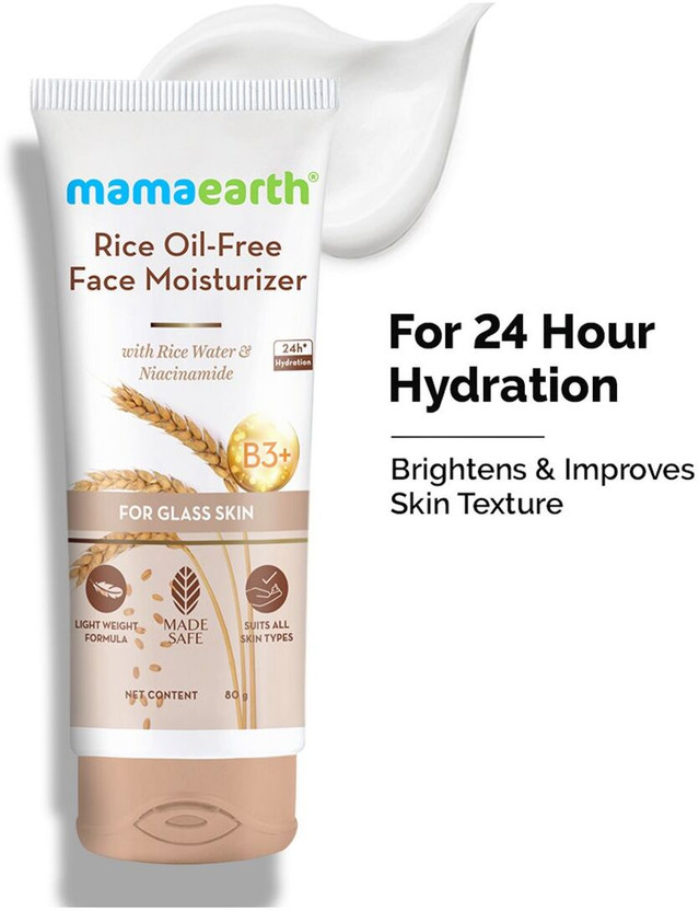 Mamaearth Rice Oil-Free Face Moisturizer, for Oily Skin, With Rice Water & Niacinamide(80 g)