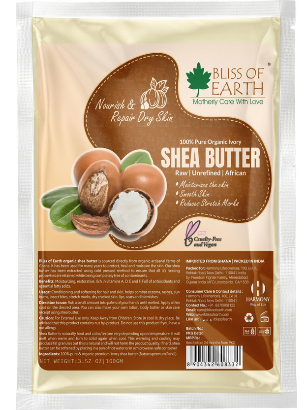 Bliss of Earth 100% Pure Organic Ivory Shea Butter | Raw | Unrefined | African | 100GM | Great For Face, Skin, Body, Lips, DIY products|(100 g)