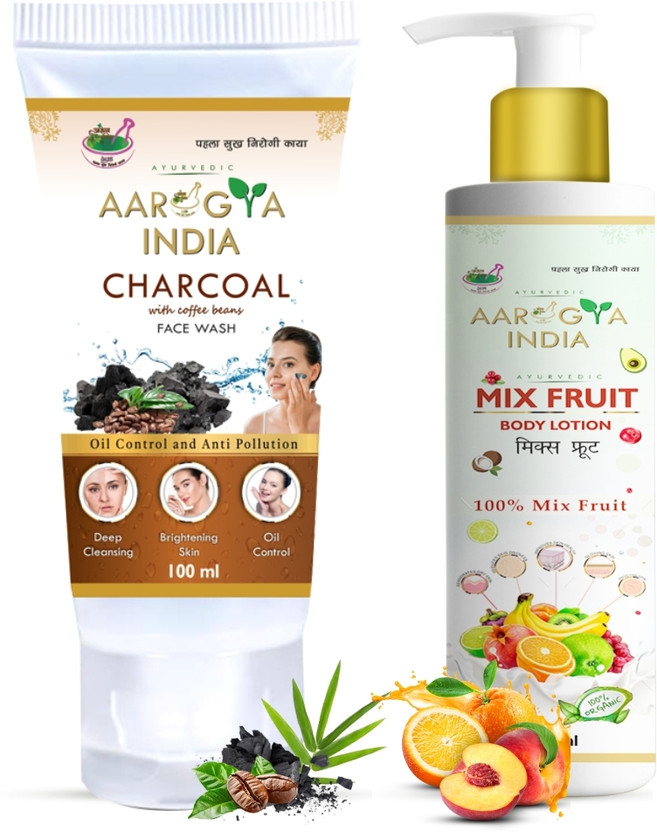 Aarogya India Ayurvedic Charcoal Facewash + Mix Fruit Body Lotion Purify & Refresh Your Skin(300 ml)