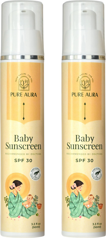 Pure Pure Aura Baby Sunscreen Pack of 2 | SPF 30 Ayurvedic Mineral Cream | Outdoor Safe Care(100 g) - Flipkart Deal