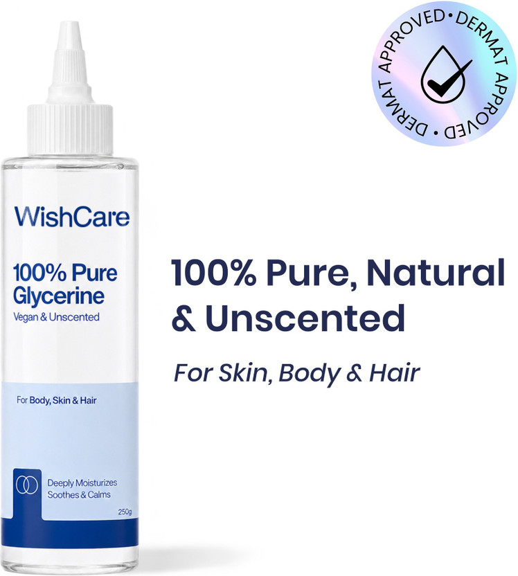 WishCare Pure & Unscented Glycerine - Pharmaceutical Grade, 100% Vegan, Hypoallergenic - Beauty & SkinCare(250 g)