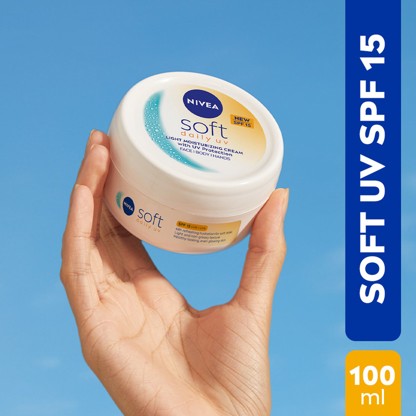 NIVEA Soft Daily UV Light Moisturizer Cream with SPF-15, Face Hand & Body, Men & Women(100 ml)