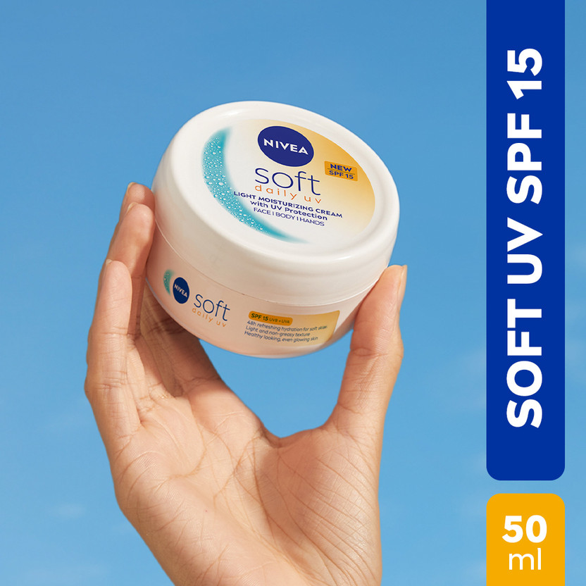 NIVEA Soft Daily UV Light Moisturizer Cream with SPF-15, Face Hand & Body, Men & Women(50 ml)