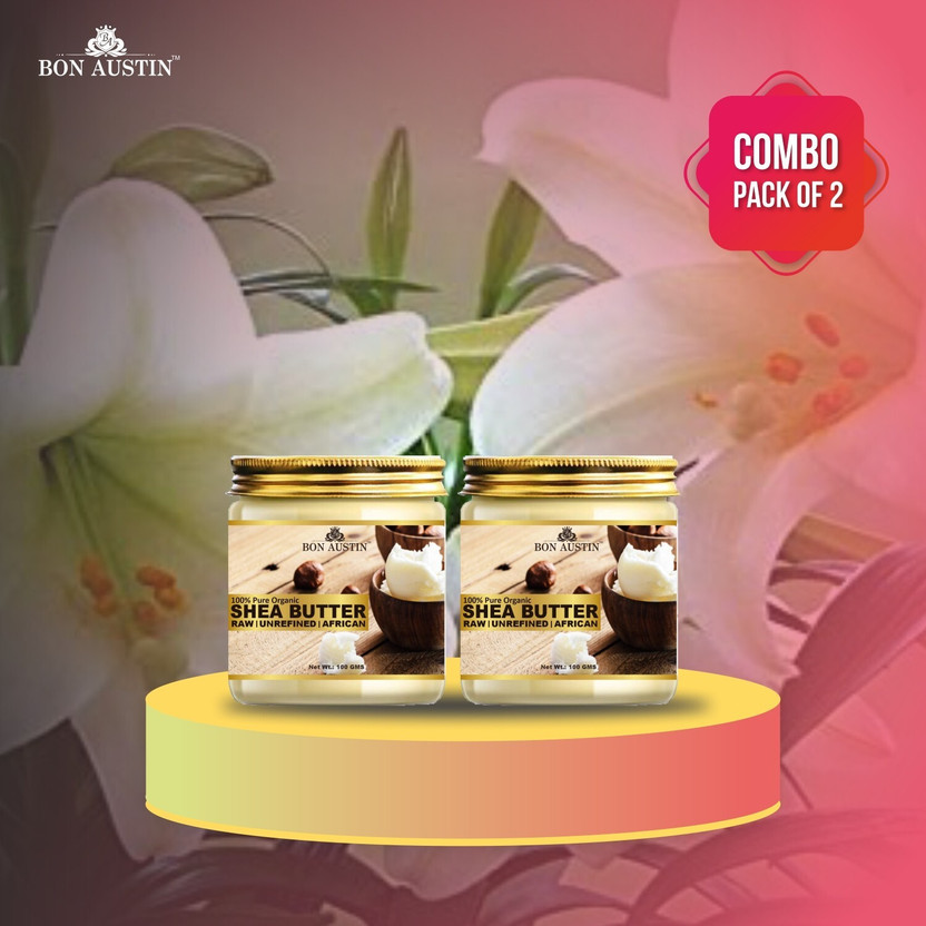Bon Austin Natural Shea Butter - RAW, UNREFINED & AFRICAN- For Moisturization of Body and Skin Combo Pack 2 Jars of 100 gms (200 gms)(200 ml)