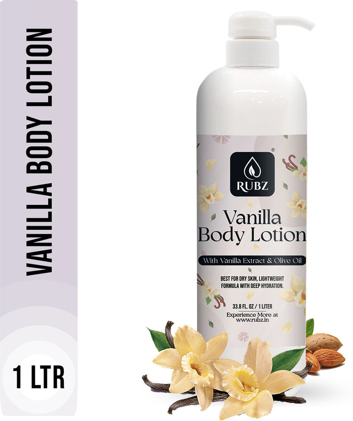 Rubz Vanilla Body Milk with Vanilla Extract| Bulk Body Lotion|for Hotel, Spa, Salon(1 L)