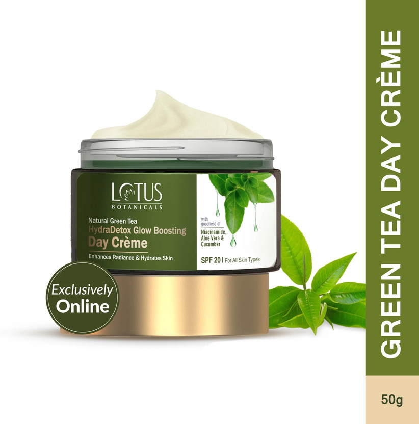 Lotus Botanicals Natural Green Tea HydraDetox Glow Boosting Day Cream SPF 20 with Niacinamide(50 g)