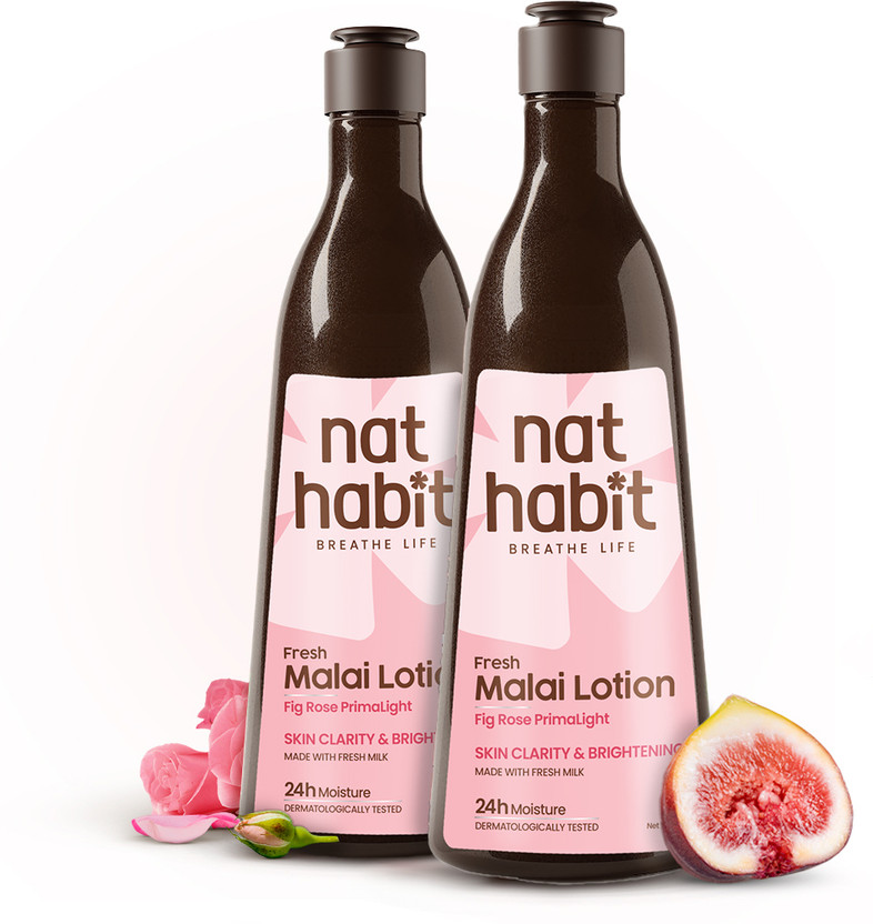 Nat Habit Malai Body Lotion Moisturizer Fig Rose PrimaLight For Glowing Skin & Hydration(500 ml)