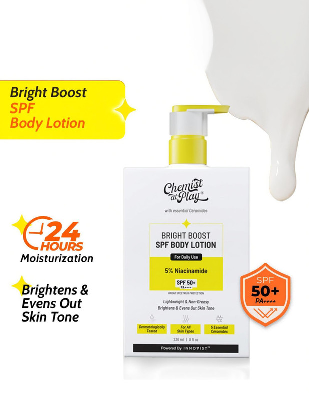 Chemist Chemist at Play Bright Boost SPF Body Lotion with 5% Niacinamide & SPF 50+ PA++++(236 ml) - Flipkart Deal