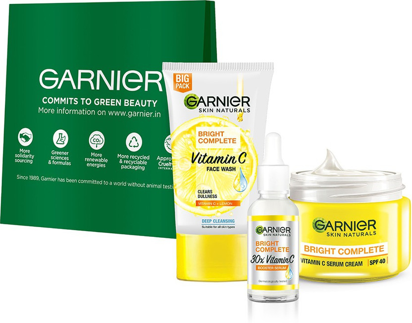 GARNIER Vitamin C Regime Pack (Facewash 150g + Serum 30 ml + SPF 40, 45g)(3 Items in the set)