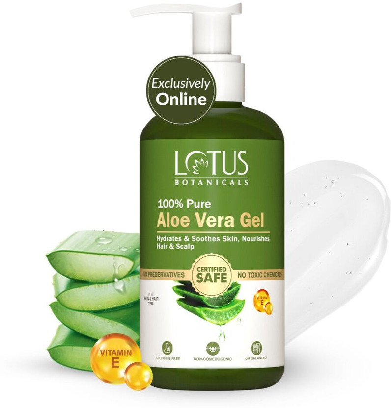 Lotus Botanicals 100% Pure Aloe Vera Gel with Vitamin E | Soothing Gel for Skin and Hair(200 ml)