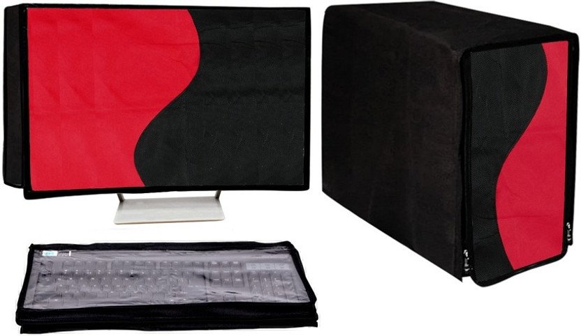GUTSAV SALES ® COMPUTER COVERS 3 SET 20 INCH for 20 inch MONITER, KEYBOARD, CPU  - DESKTOP COVER FULL SET 20 INCH(RED & BLACK)