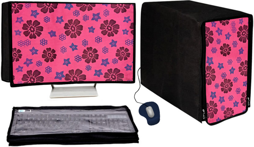 GUTSAV SALES COMPUTER COVER 3 SET 18 INCH for 18 inch MONITER, KEYBOARD, CPU, TV  - DESKTOP COVER FULL SET 18 INCH(Pink)