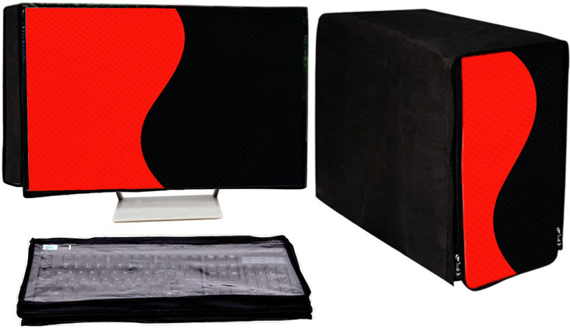 GUTSAV SALES ® COMPUTER COVERS 3 SET 21.8 INCH for 23 inch MONITER, KEYBOARD, CPU  - DESKTOP COVER FULL SET 23 INCH(RED & BLACK)